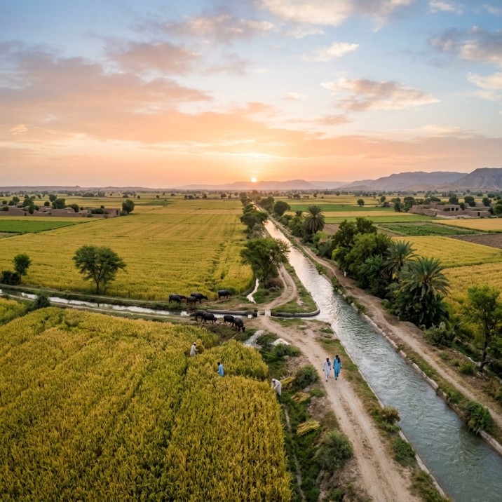 Sindh agricultural canal and farmland